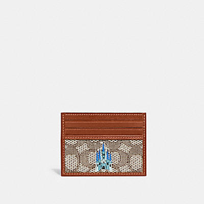 DISNEY X COACH CARD CASE IN SIGNATURE TEXTILE JACQUARD WITH CASTLE EMBROIDERY