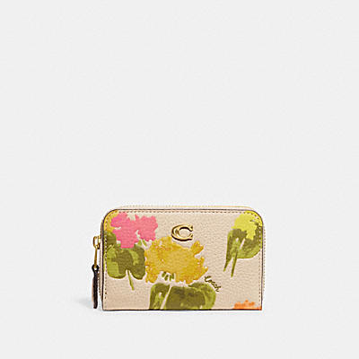 SMALL ZIP AROUND CARD CASE WITH FLORAL PRINT