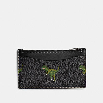 ZIP CARD CASE IN SIGNATURE CANVAS WITH REXY PRINT