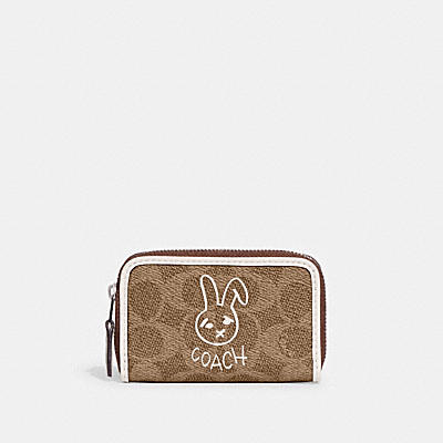 LUNAR NEW YEAR SMALL ZIP AROUND CARD CASE IN SIGNATURE CANVAS WITH RABBIT