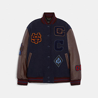 OVERSIZED CLASSIC VARSITY JACKET IN RECYCLED WOOL AND RECYCLED POLYESTER