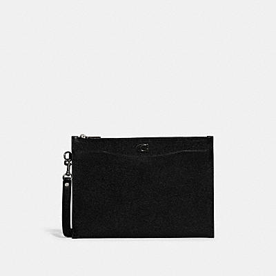 POUCH WRISTLET IN CROSSGRAIN LEATHER WITH SIGNATURE CANVAS INTERIOR