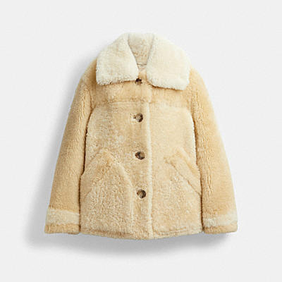 ALL OVER COLORBLOCK SHEARLING COAT