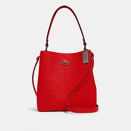 COACH 1008 TOWN BUCKET BAG IN SIGNATURE LEATHER QB/MIAMI-RED-BLACK