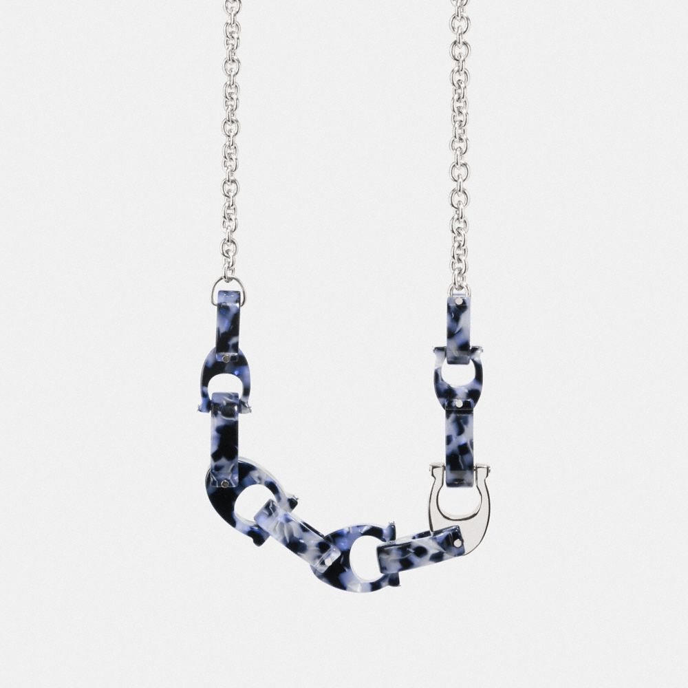 CHUNKY SCULPTED SIGNATURE CHAIN STATEMENT NECKLACE - SV/BLUE - COACH 1031
