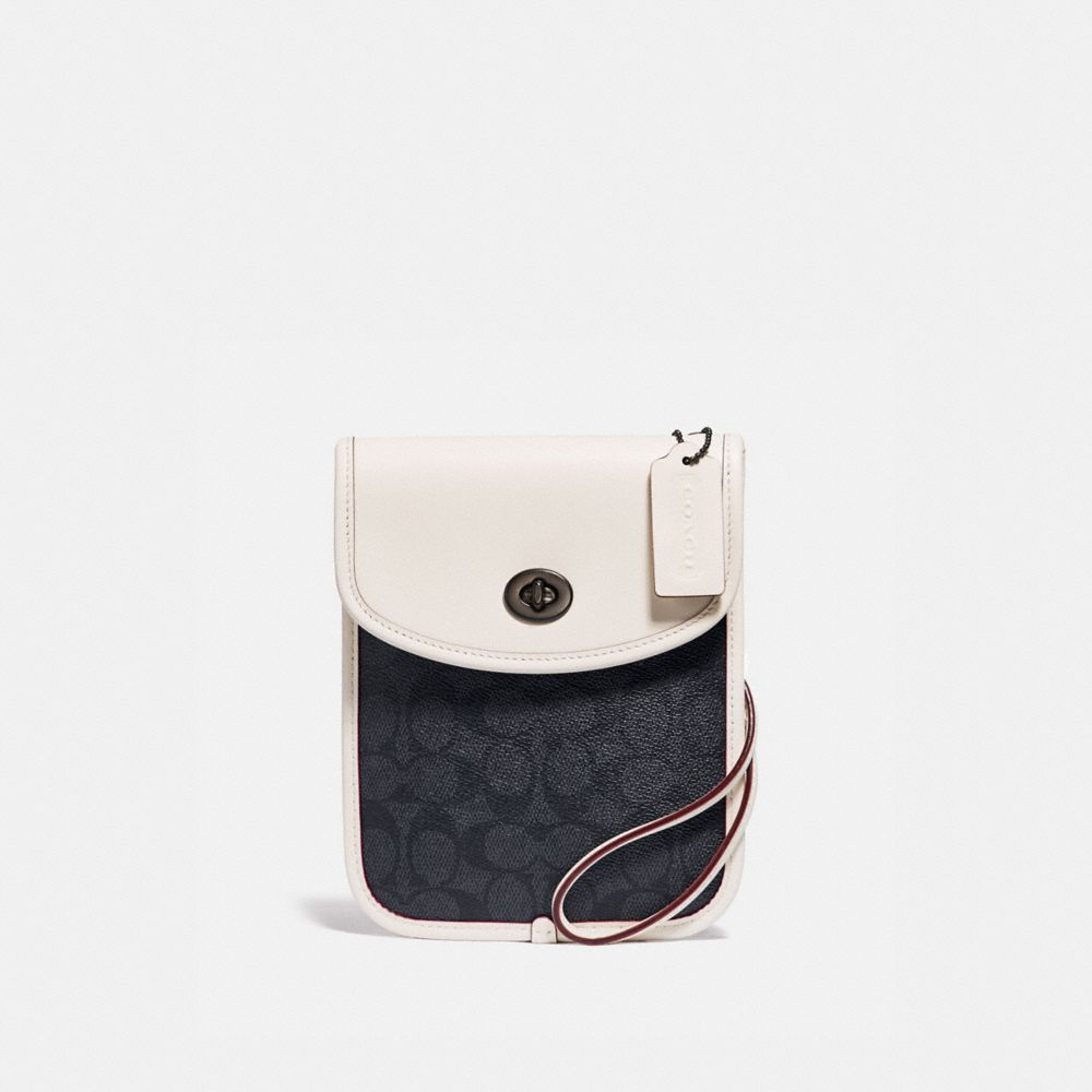 TURNLOCK FLAT CROSSBODY IN SIGNATURE CANVAS - CHARCOAL/ CHALK - COACH 103