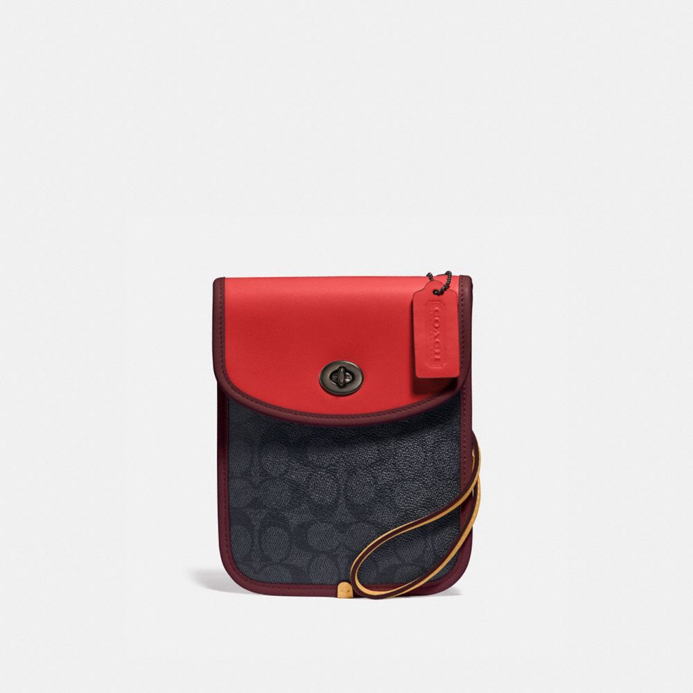 TURNLOCK FLAT CROSSBODY IN SIGNATURE CANVAS - CHRCL/ CARMINE/ CRNBRY RED - COACH 103