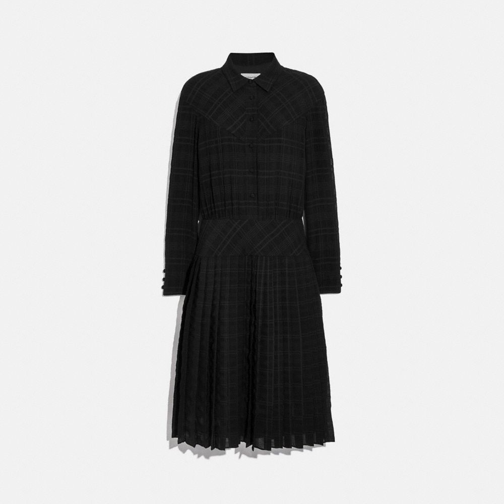 COACH 1061 PLAID PLEATED SHIRT DRESS BLACK