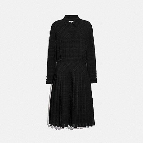 COACH PLAID PLEATED SHIRT DRESS - BLACK - 1061