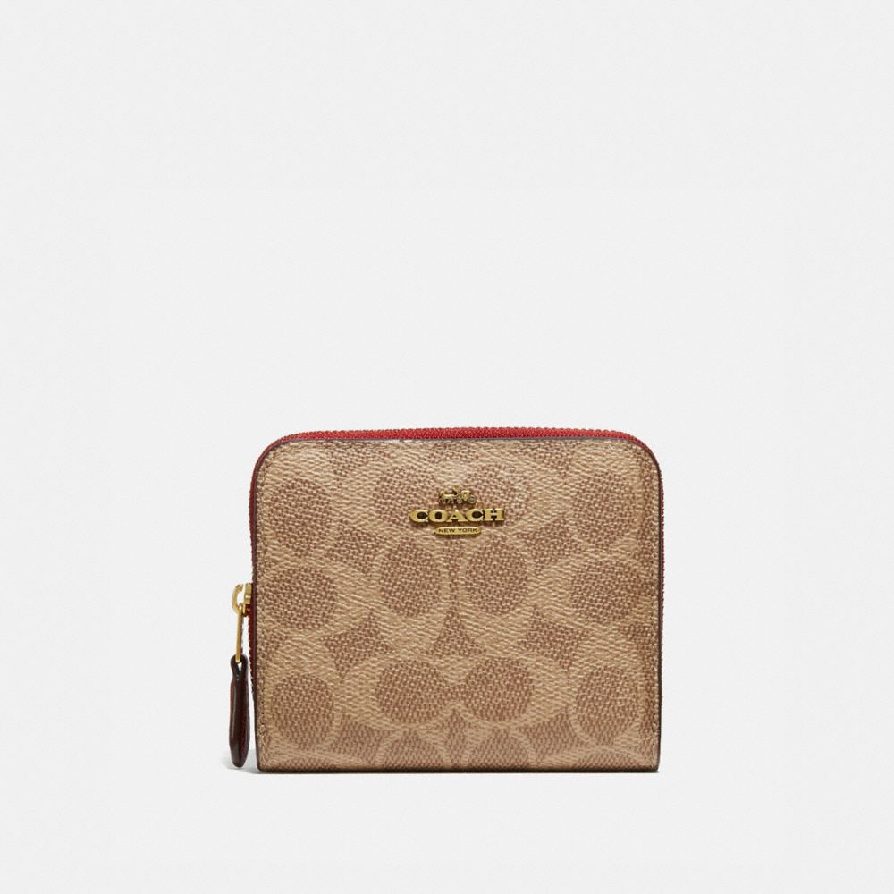 COACH BILLFOLD WALLET IN SIGNATURE CANVAS - B4/TAN RED APPLE - 1076