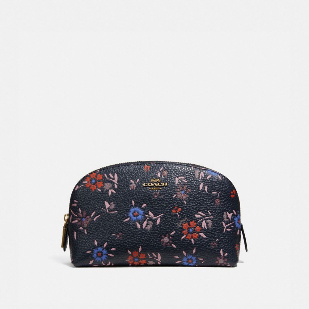 COACH COSMETIC CASE 17 WITH WILDFLOWER PRINT - BRASS/MIDNIGHT NAVY MULTI - 1084