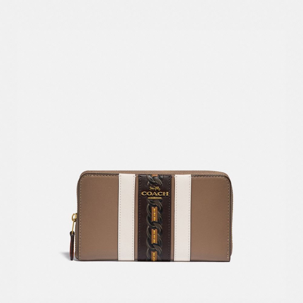 COACH Medium Zip Around Wallet With Varsity Stripe - BRASS/ELM MULTI - 108