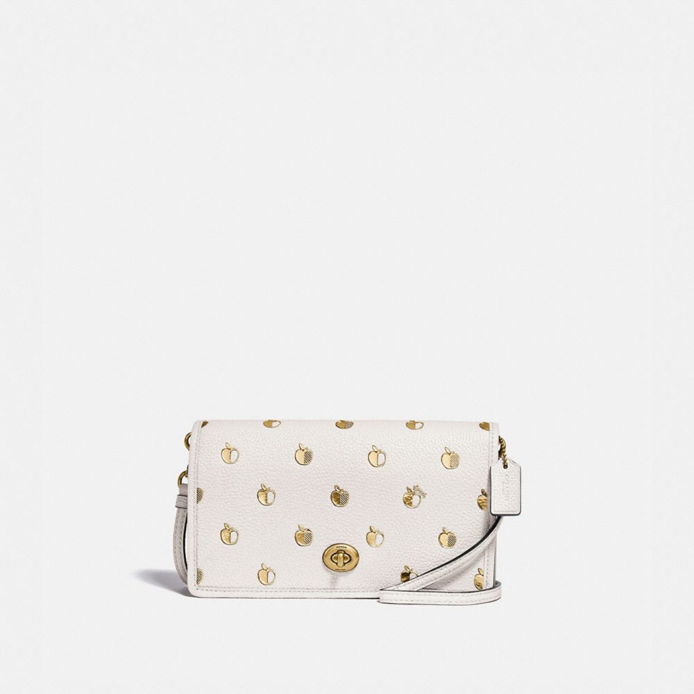 HAYDEN FOLDOVER CROSSBODY CLUTCH WITH APPLE PRINT - 1090 - BRASS/CHALK MULTI