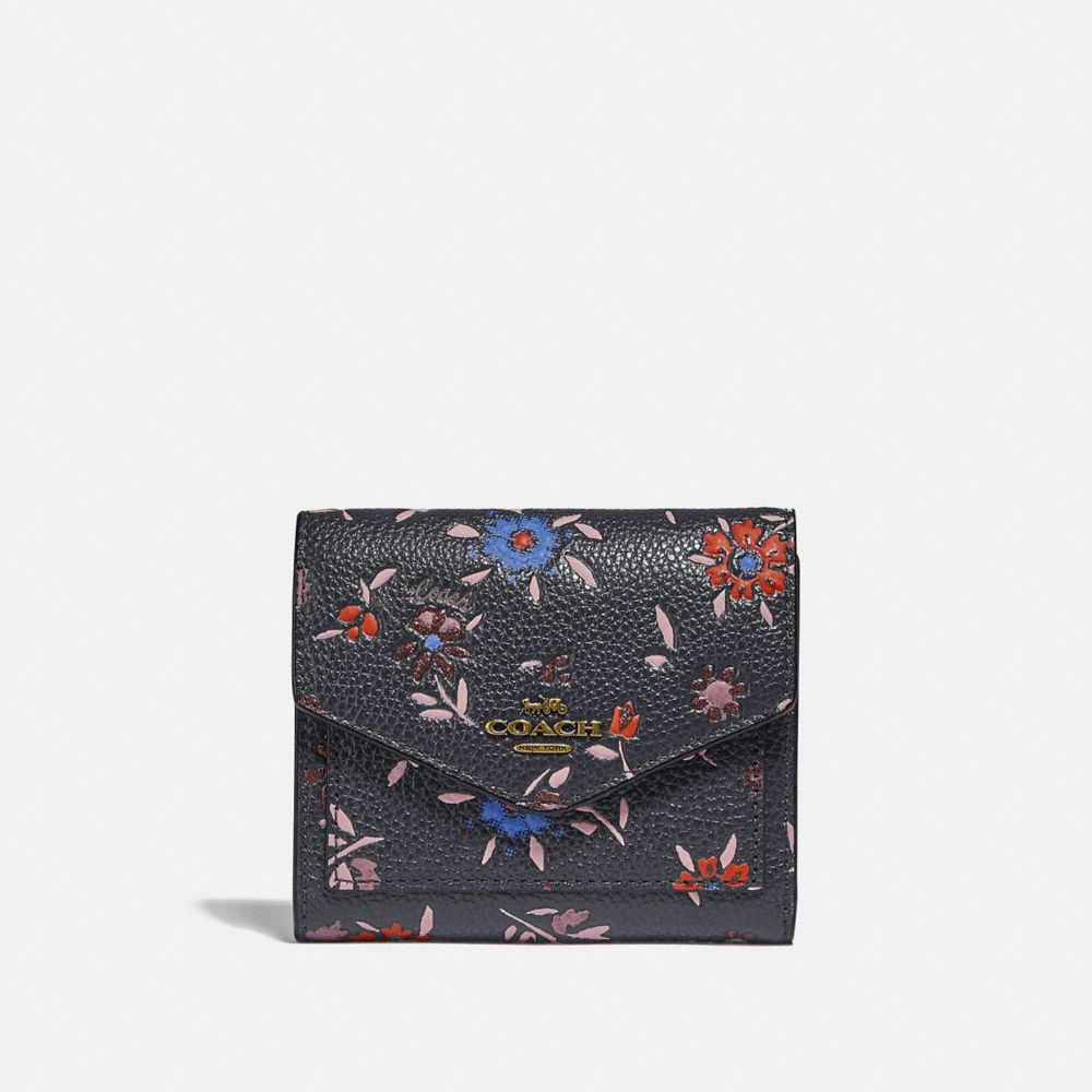 SMALL WALLET WITH WILDFLOWER PRINT - B4/MIDNIGHT NAVY MULTI - COACH 1131