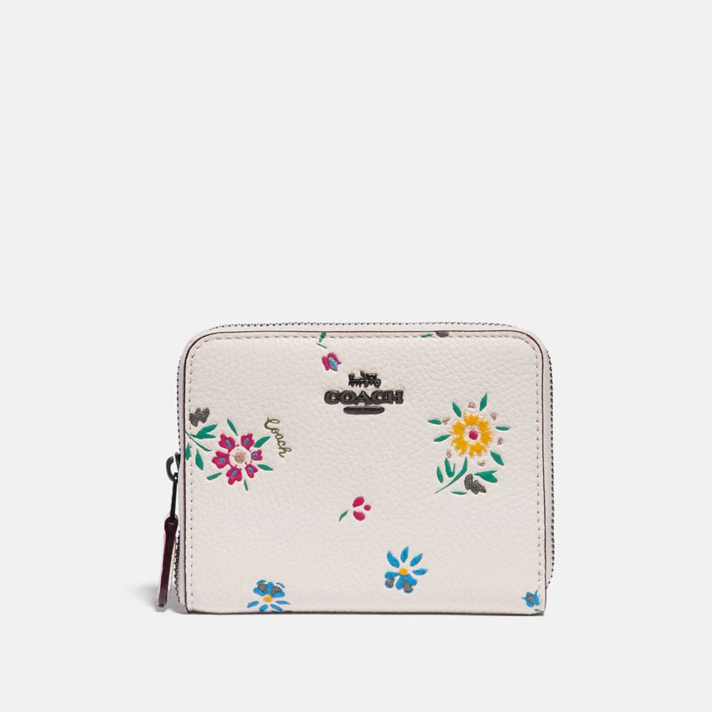 COACH 1139 Small Zip Around Wallet With Wildflower Print V5/CHALK