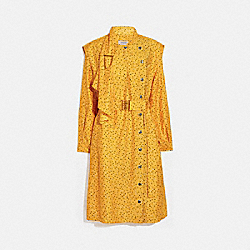 COACH DOT PRINT ARCHITECTURAL DRAPE BELTED DRESS - YELLOW/BLUE - 1146