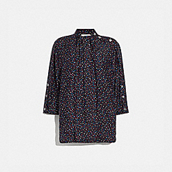 DOT PRINT SHORT SLEEVE BLOUSE - BLACK/BLUE - COACH 1151