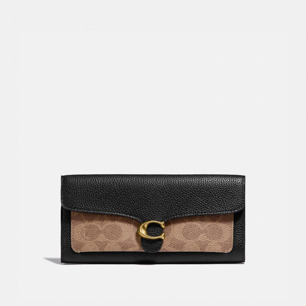 Tabby Long Wallet In Colorblock Signature Canvas - 1154 - BRASS/TAN BLACK