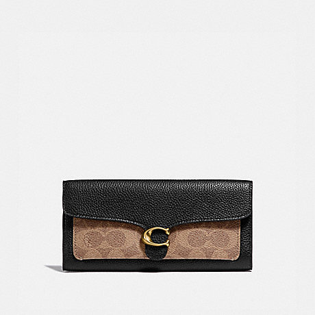 COACH 1154 Tabby Long Wallet In Colorblock Signature Canvas BRASS/TAN BLACK