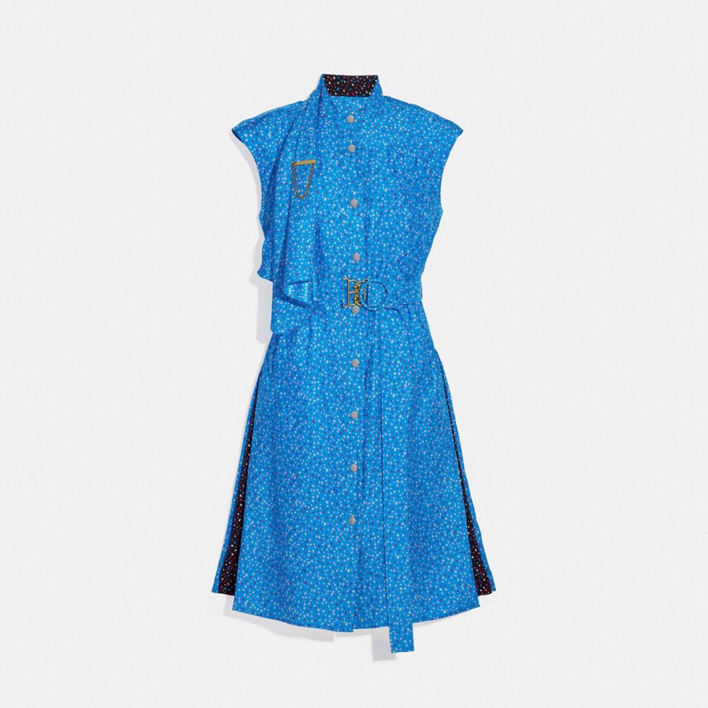 COACH 1166 Dot Sleeveless Dress With Belt BLUE/PINK