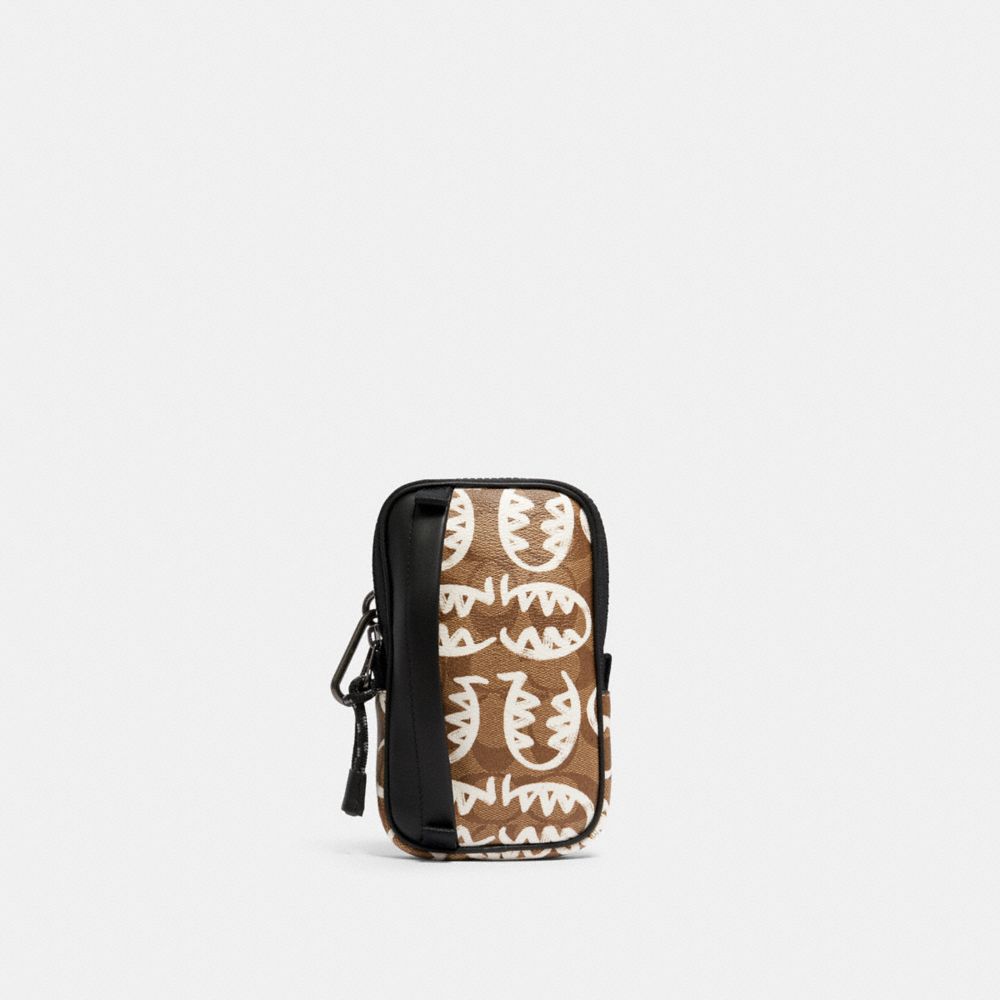 COACH NORTH/SOUTH HYBRID POUCH IN SIGNATURE CANVAS WITH REXY BY GUANG YU - QB/TAN CHALK - 1195