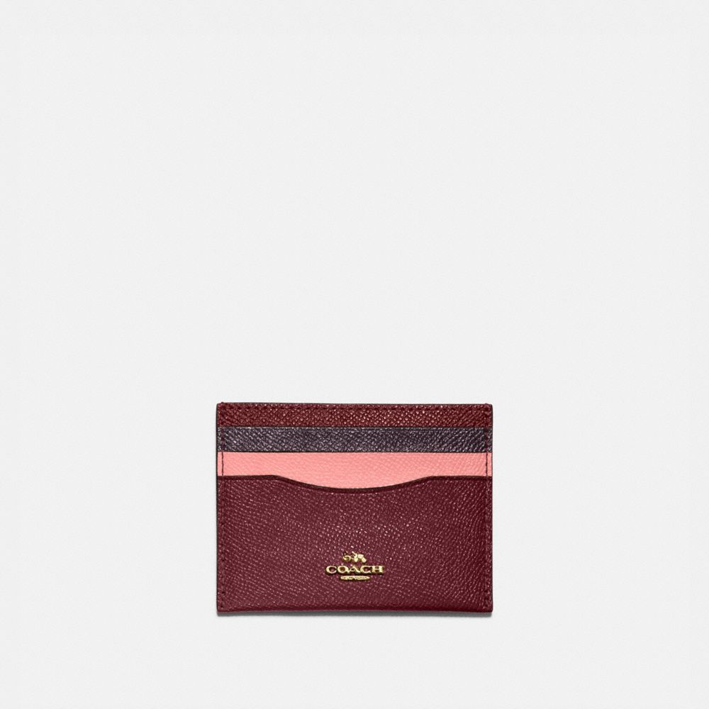 COACH 12070 Card Case In Colorblock Brass/Wine Multi