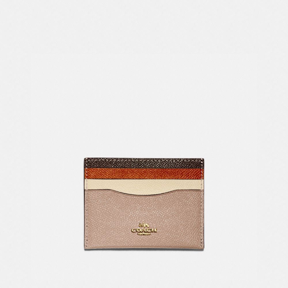 COACH 12070 Card Case In Colorblock BRASS/TAUPE GINGER MULTI