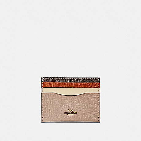 COACH 12070 Card Case In Colorblock Brass/Taupe-Ginger-Multi