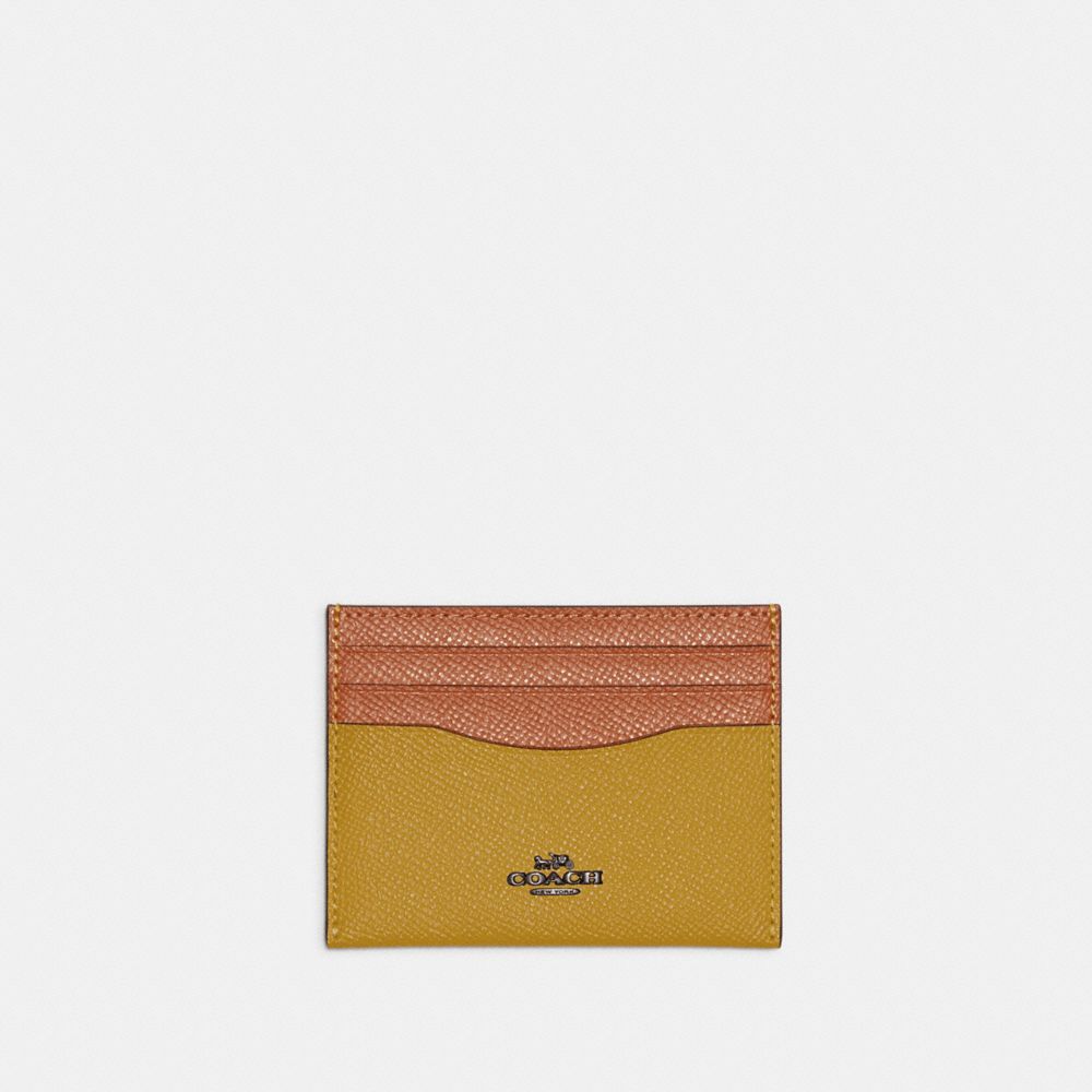 COACH 12070 Card Case In Colorblock Pewter/Flax