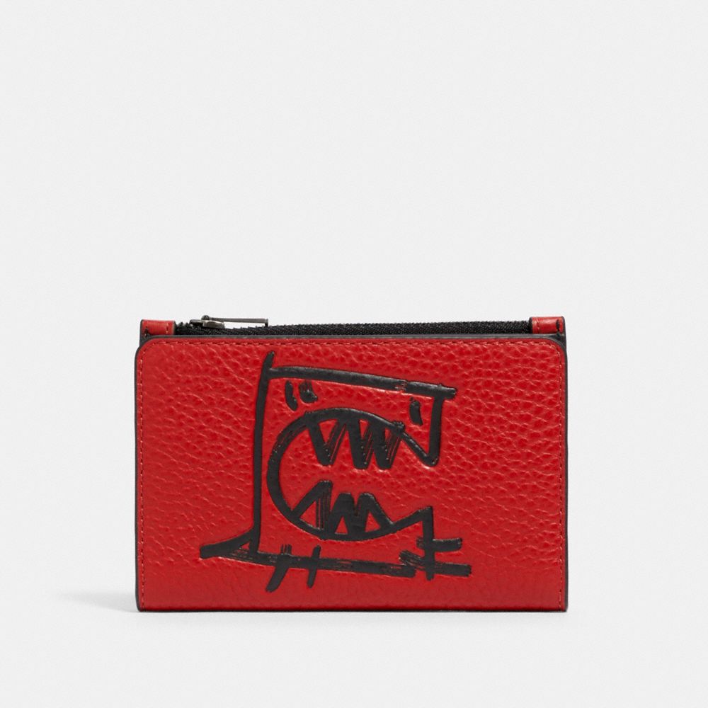 COACH SLIM BIFOLD CARD WALLET WITH REXY BY GUANG YU - QB/CRIMSON BLACK - 1211