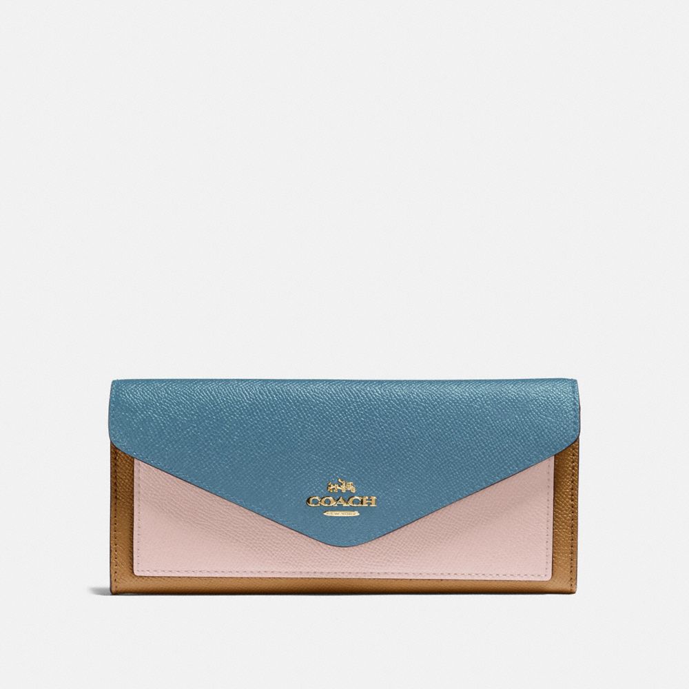 COACH 12122 Soft Wallet In Colorblock BRASS/PACIFIC BLUE MULTI