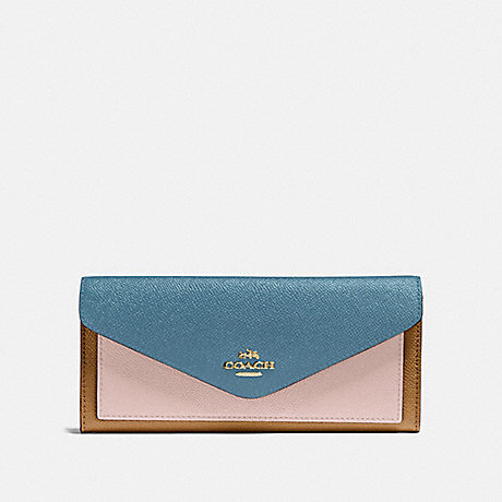 COACH SOFT WALLET IN COLORBLOCK - BRASS/PACIFIC BLUE MULTI - 12122