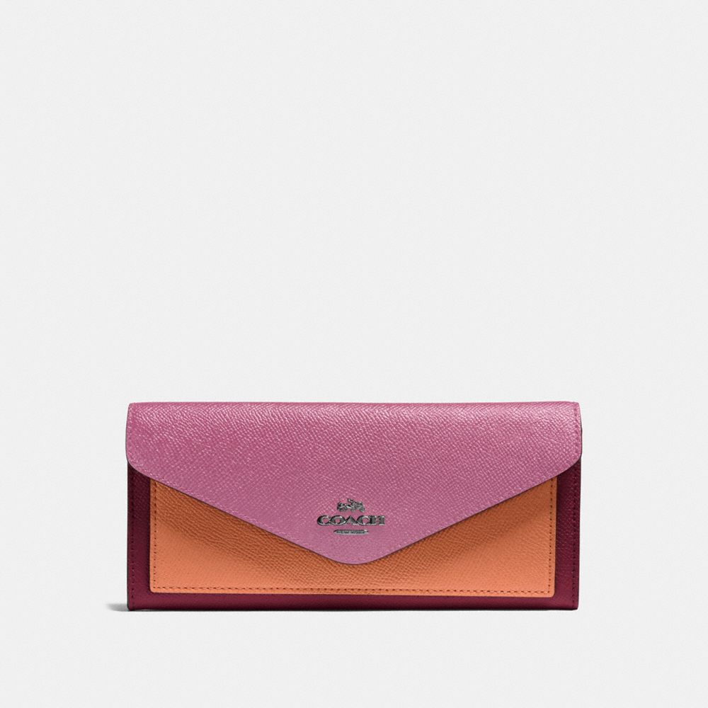 COACH SOFT WALLET IN COLORBLOCK - DK/WINE MULTI - 12122