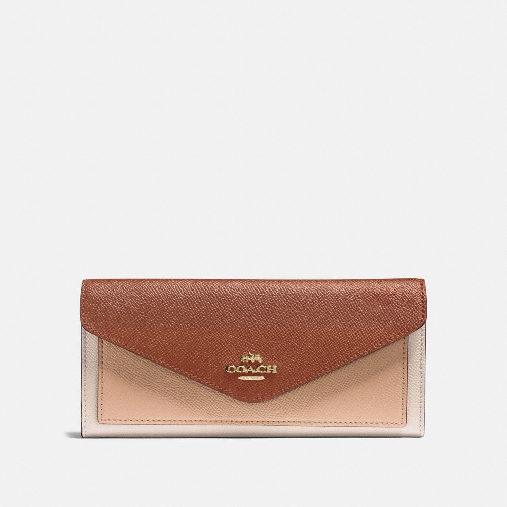 COACH 12122 - SOFT WALLET IN COLORBLOCK GOLD/1941 SADDLE MULTI