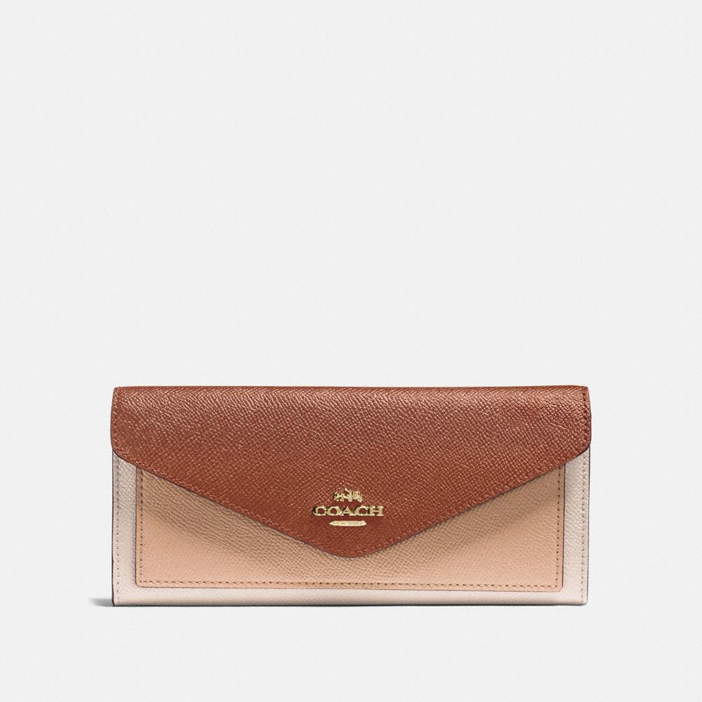 COACH 12122 - SOFT WALLET IN COLORBLOCK - GOLD/1941 SADDLE MULTI