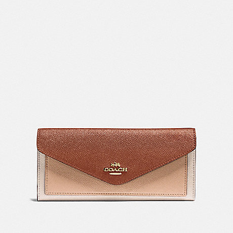 COACH 12122 SOFT WALLET IN COLORBLOCK GOLD/1941 SADDLE MULTI