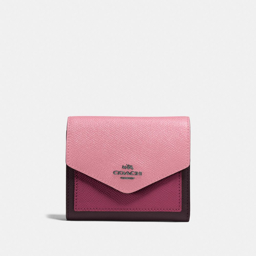 SMALL WALLET IN COLORBLOCK - 12123 - GUNMETAL/TRUE PINK MULTI