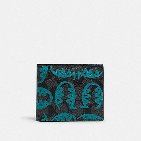 COACH 1212 3-IN-1 WALLET IN SIGNATURE CANVAS WITH REXY BY GUANG YU QB/CHARCOAL BLUE GREEN