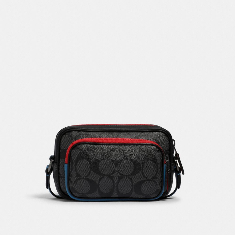 COACH MINI EDGE DOUBLE POUCH CROSSBODY IN COLORBLOCK SIGNATURE CANVAS WITH COACH PATCH - QB/CHARCOAL/ BLUE JAY MULTI - 1214
