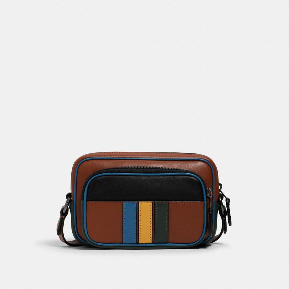 MINI EDGE DOUBLE POUCH CROSSBODY IN COLORBLOCK WITH VARSITY STRIPE - QB/REDWOOD MUTLI - COACH 1216