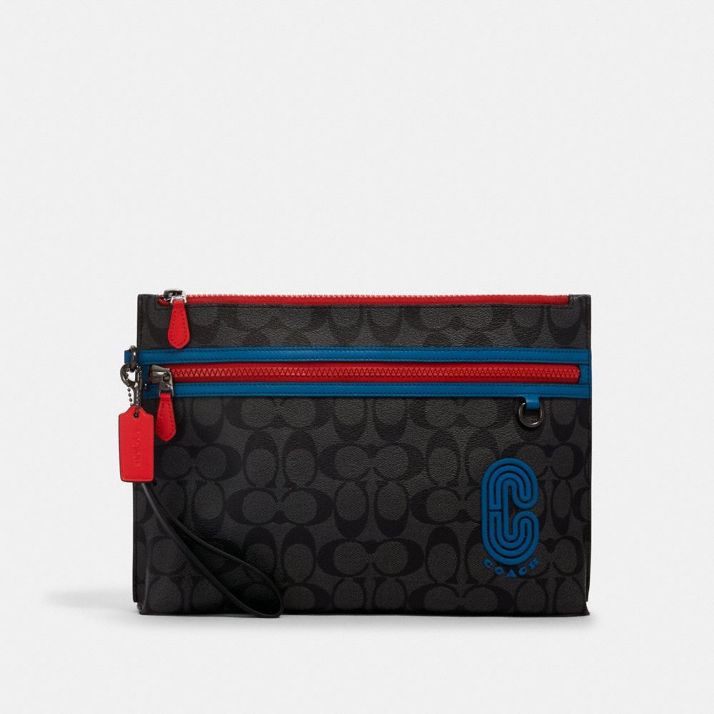 COACH 1220 Carryall Pouch In Colorblock Signature Canvas With Coach Patch QB/CHARCOAL/ BLUE JAY MULTI