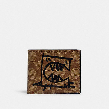 COACH 1260 3-IN-1 WALLET IN SIGNATURE CANVAS WITH REXY BY GUANG YU QB/TAN BLACK