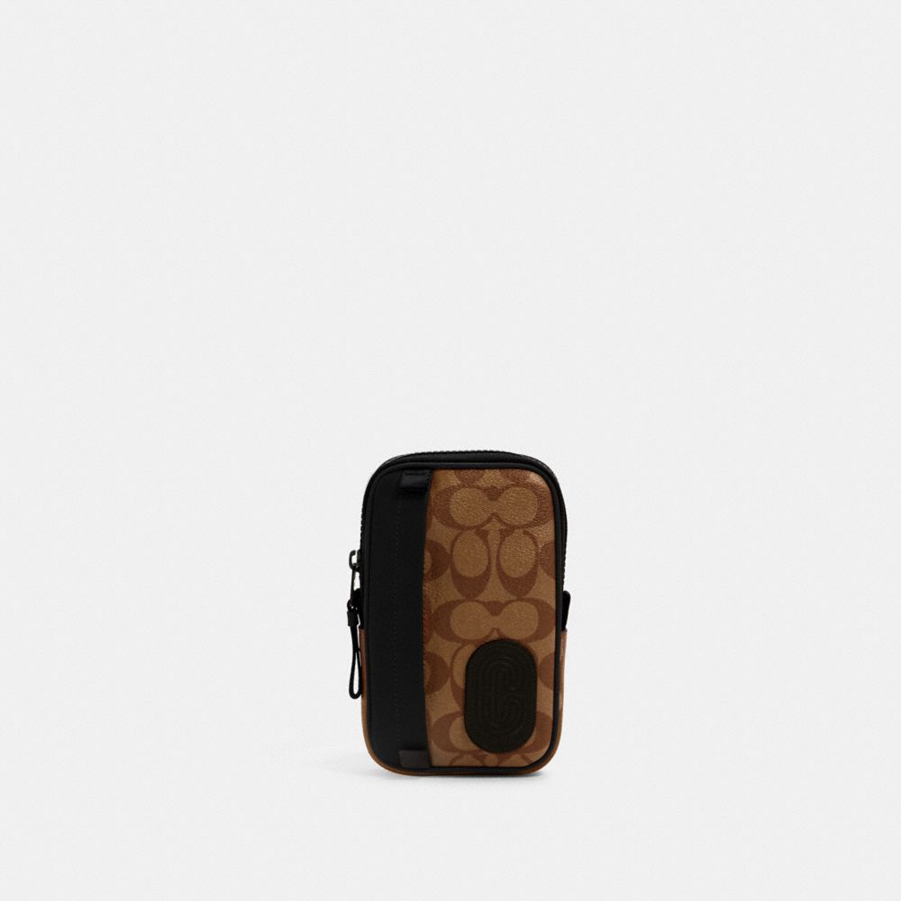 COACH 1263 NORTH/SOUTH HYBRID POUCH IN SIGNATURE CANVAS WITH COACH PATCH QB/TAN BLACK