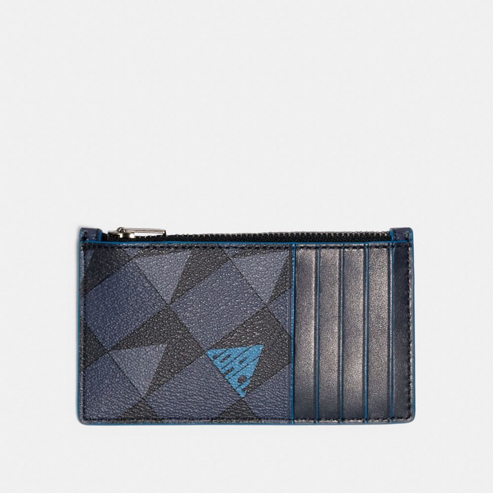 COACH 1272 - ZIP CARD CASE WITH CHECK GEO PRINT QB/NAVY