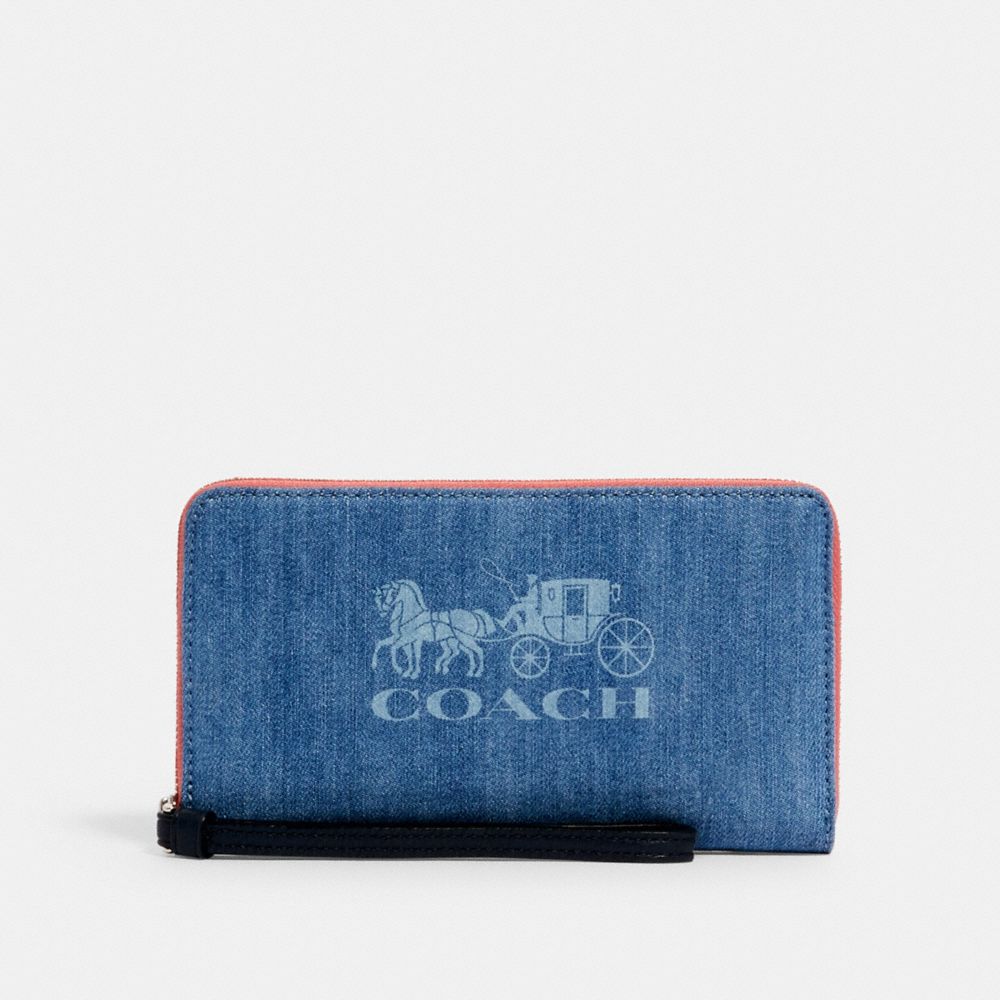 COACH 1281 Jes Large Phone Wallet With Horse And Carriage SV/DENIM