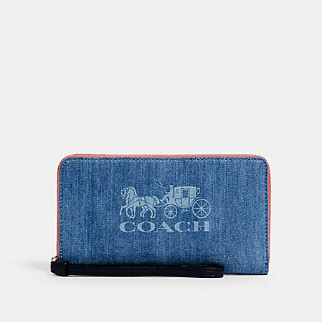 COACH 1281 JES LARGE PHONE WALLET WITH HORSE AND CARRIAGE SV/DENIM
