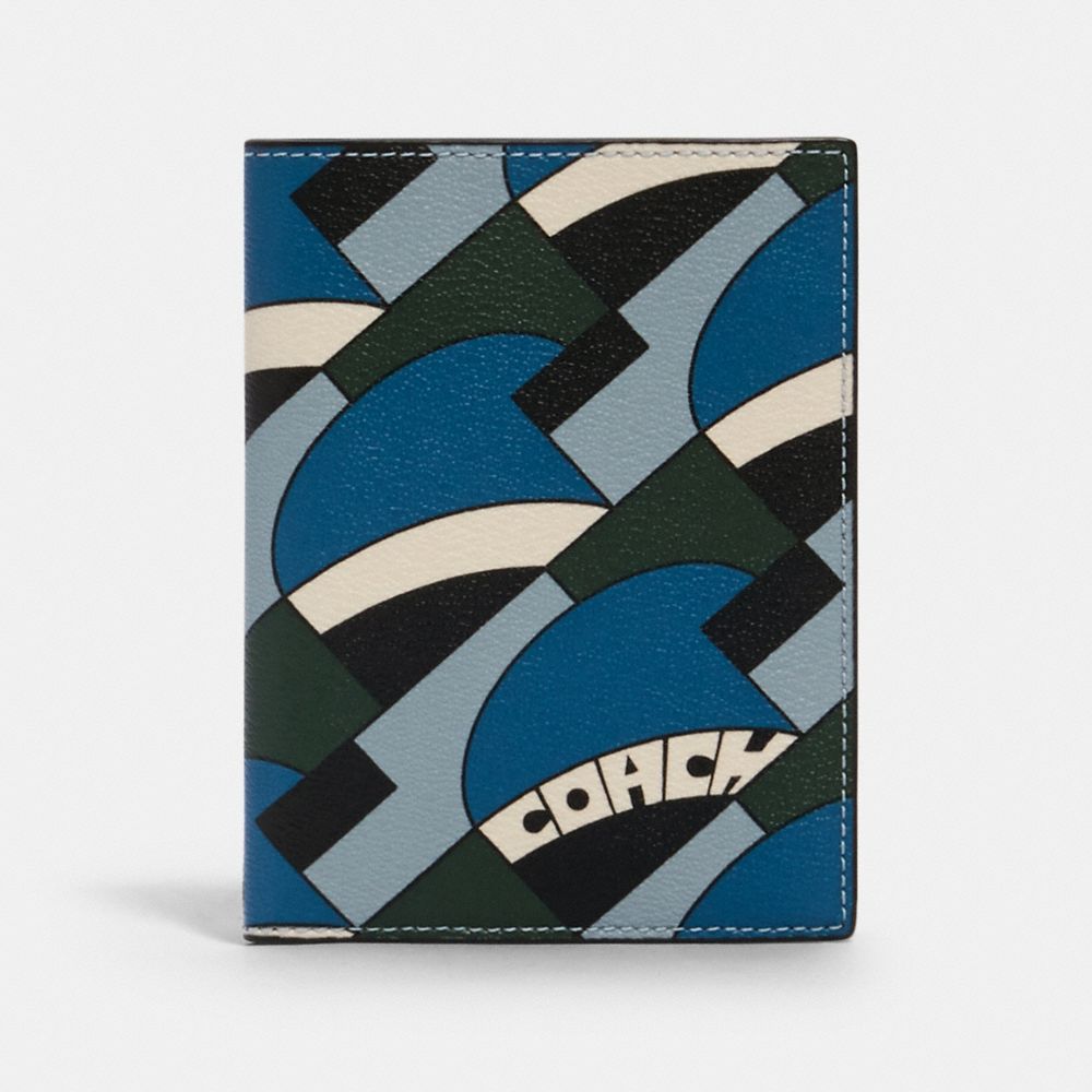 COACH PASSPORT CASE WITH DECO BRIDGE GEO PRINT - QB/BLUE JAY MULTI - 1286