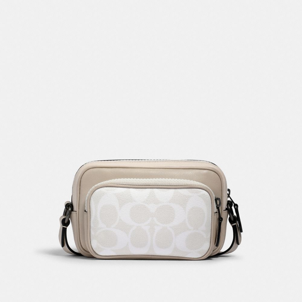 MINI EDGE DOUBLE POUCH CROSSBODY IN SIGNATURE CANVAS WITH COACH PATCH - 1289 - QB/CHALK STEAM