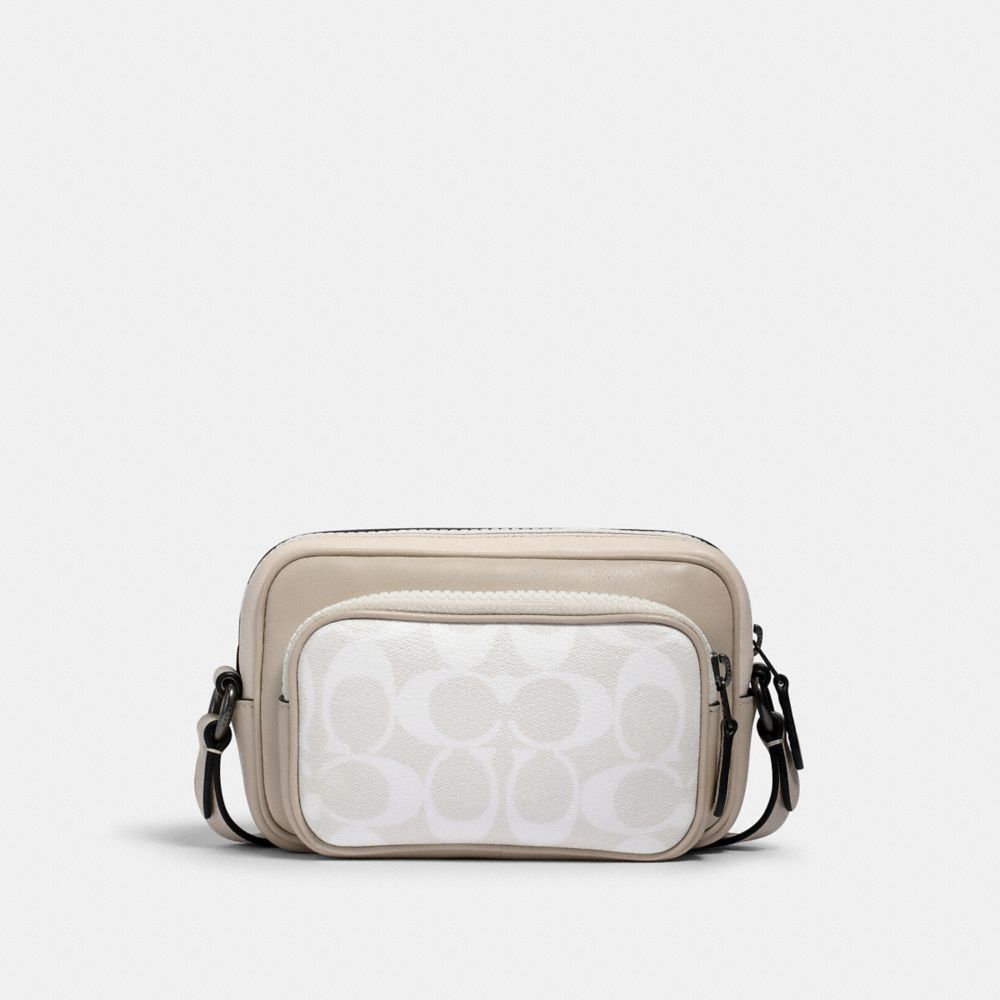 COACH 1289 MINI EDGE DOUBLE POUCH CROSSBODY IN SIGNATURE CANVAS WITH COACH PATCH QB/CHALK-STEAM