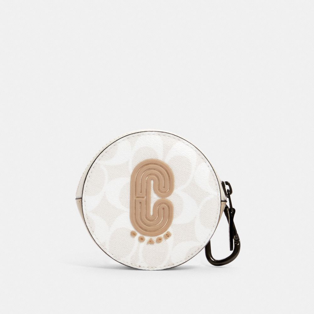 COACH 1297 - ROUND HYBRID POUCH IN SIGNATURE CANVAS WITH COACH PATCH QB/CHALK STEAM